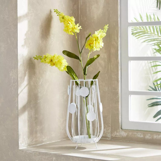 Alena Leaf Metal and Glass Flower Vase