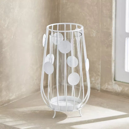 Modern White Leaf Metal and Glass Flower Vase