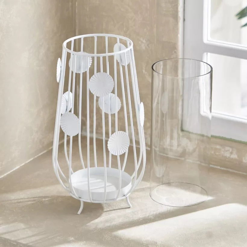 Modern White Leaf Metal and Glass Flower Vase