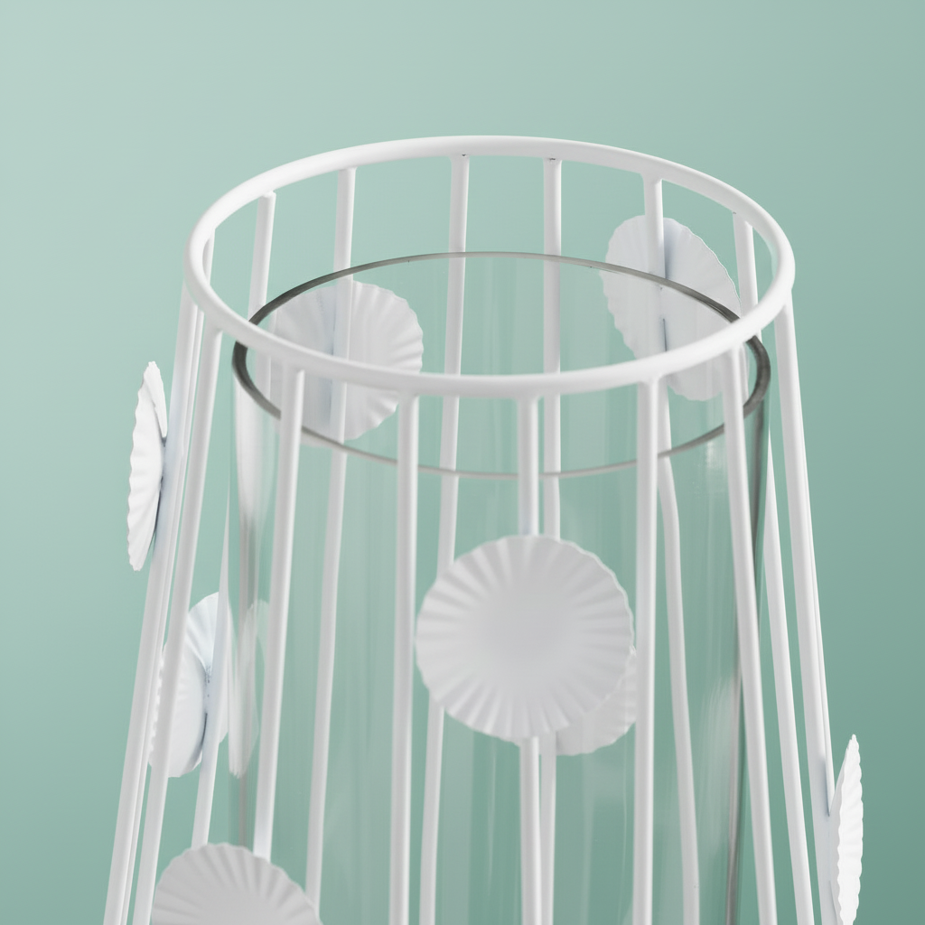 Decorative lamp with white shell-like ornaments on a beige background