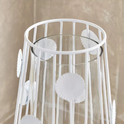 Modern White Leaf Metal and Glass Flower Vase
