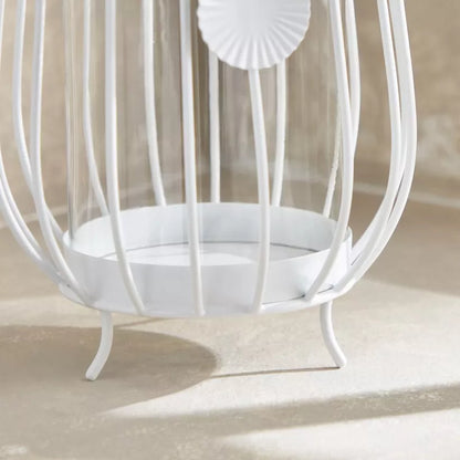Modern White Leaf Metal and Glass Flower Vase