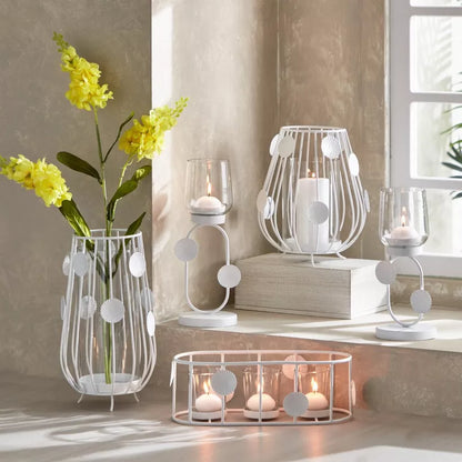 Modern White Leaf Metal and Glass Flower Vase