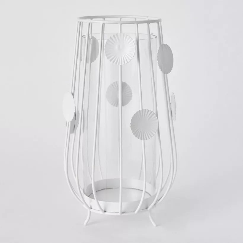 Modern White Leaf Metal and Glass Flower Vase