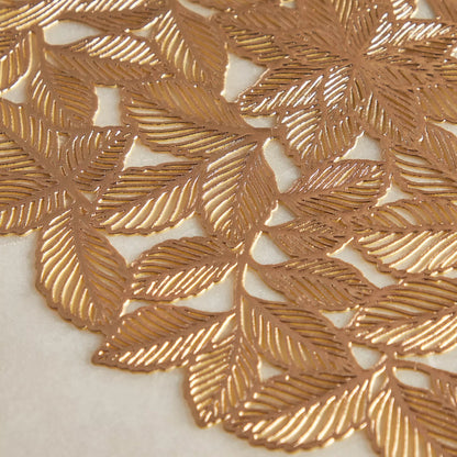 Elegant Bronze Leaf Vein Metallic Placemat – Round Botanical Charger (Set of 2)