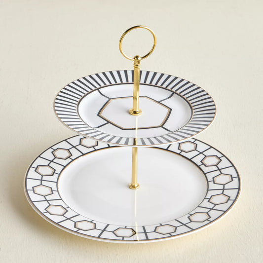 Modern Geometric Two-Tier Dessert Stand with Gold Accents