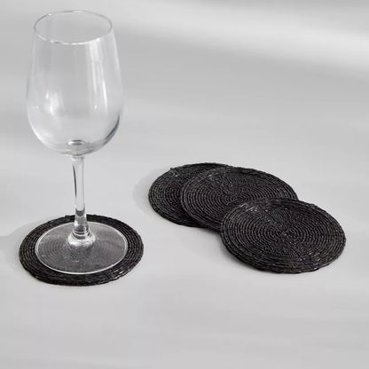 Chic Black Beaded Round Coasters (Set of 4)