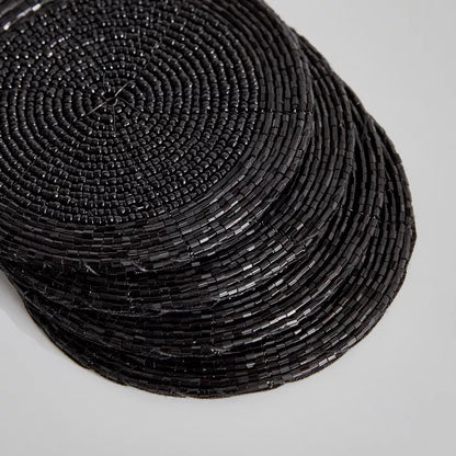 Chic Black Beaded Round Coasters (Set of 4)