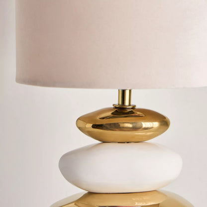Chic White & Gold Stacked Pebble Ceramic Table Lamp with White Shade - 38 cm
