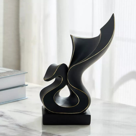 Modern Abstract Black & Gold Swan Sculpture