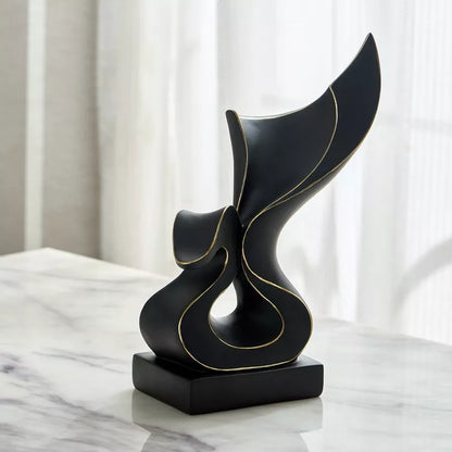 Modern Abstract Black & Gold Swan Sculpture
