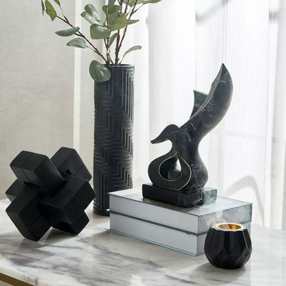 Modern Abstract Black & Gold Swan Sculpture