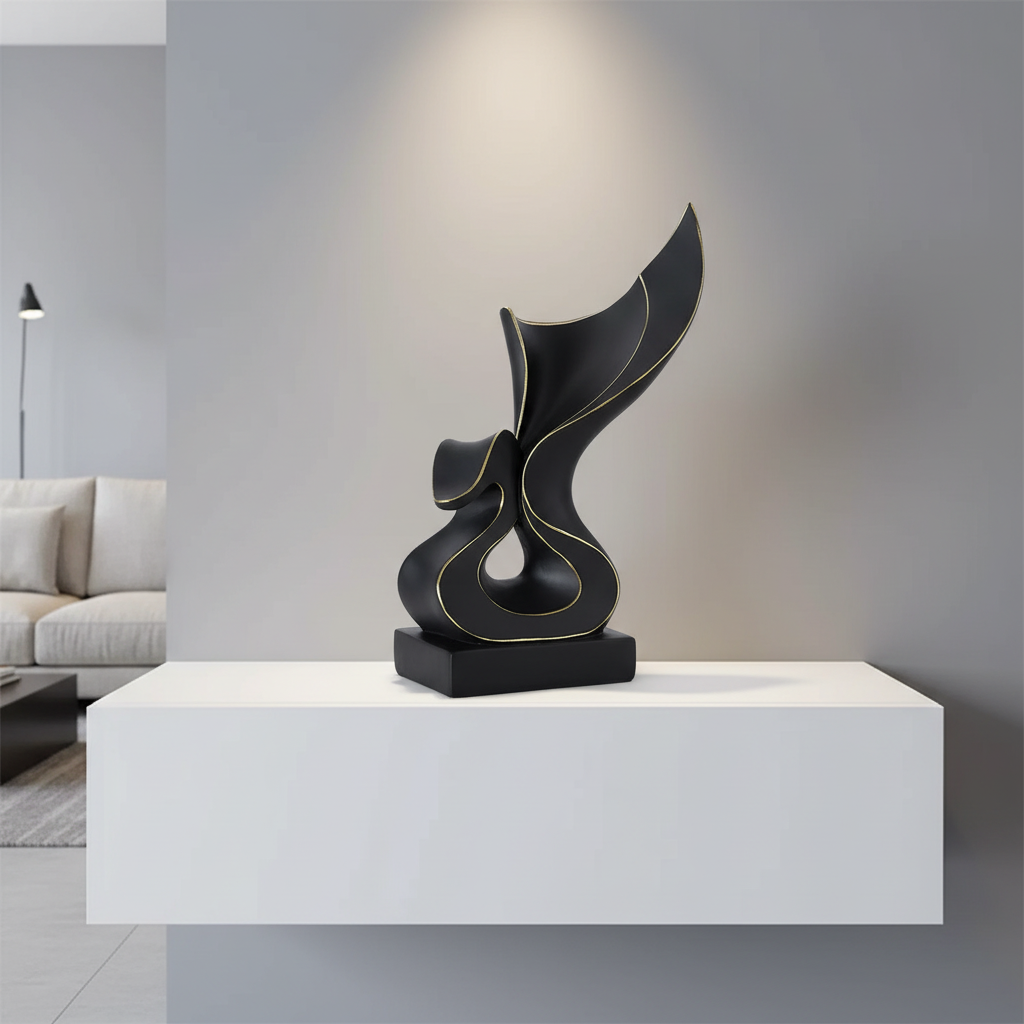 Modern Abstract Black & Gold Swan Sculpture