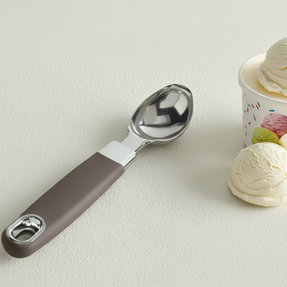 Premium Stainless Steel Ice Cream Scoop with Ergonomic Brown Handle