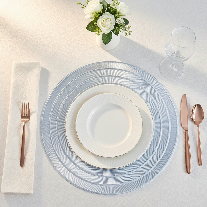 Chic Concentric Ring Silver Premium Placemat - Modern Dining Elegance (Set of 2)