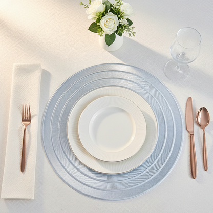 Chic Concentric Ring Silver Premium Placemat - Modern Dining Elegance (Set of 2)