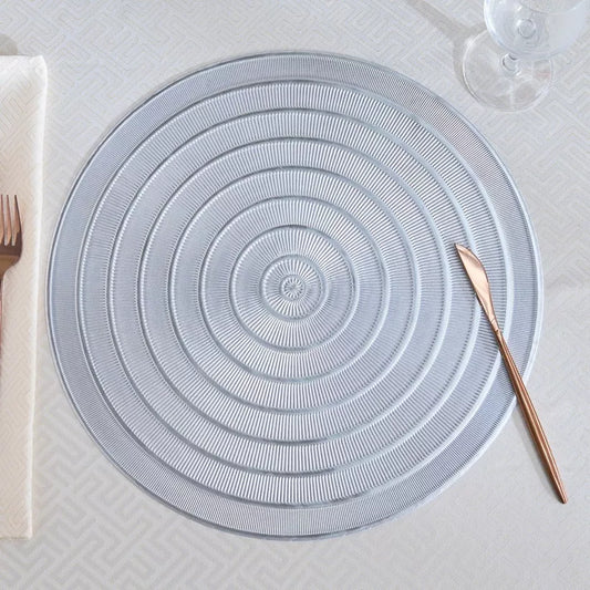 Chic Concentric Ring Silver Premium Placemat - Modern Dining Elegance (Set of 2)