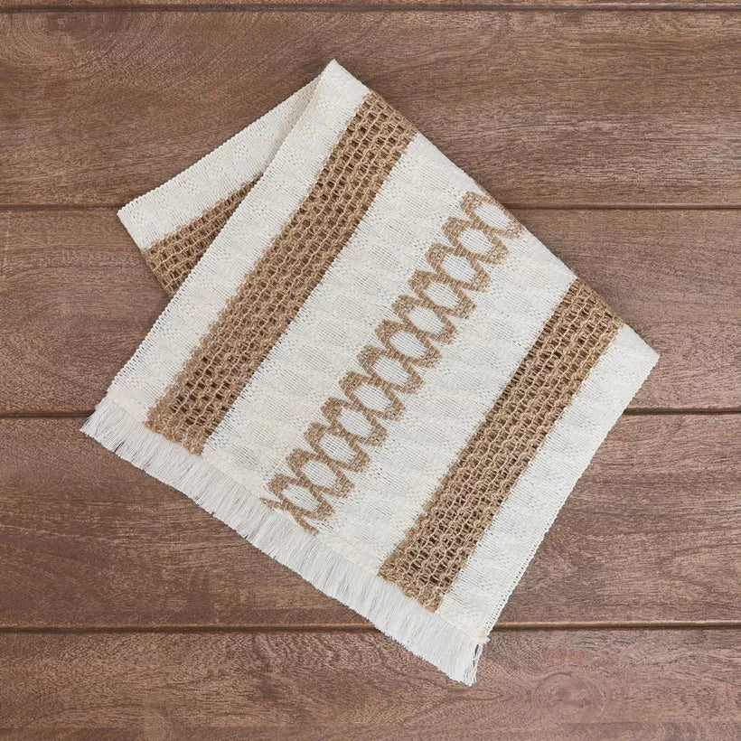 Rustic Farmhouse Blend Table Runner with Fringe - Natural Woven Design