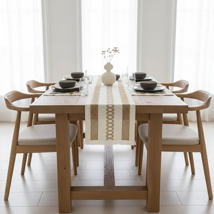 Rustic Farmhouse Blend Table Runner with Fringe - Natural Woven Design