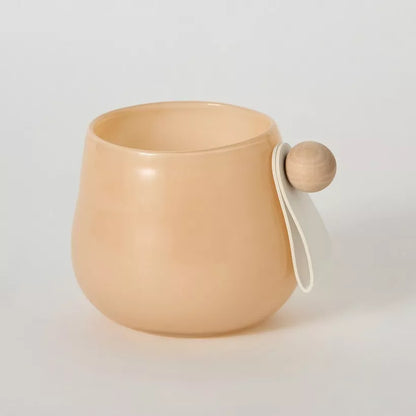 Modern Nordic Peach Glass Vase with Leather & Wood Accent
