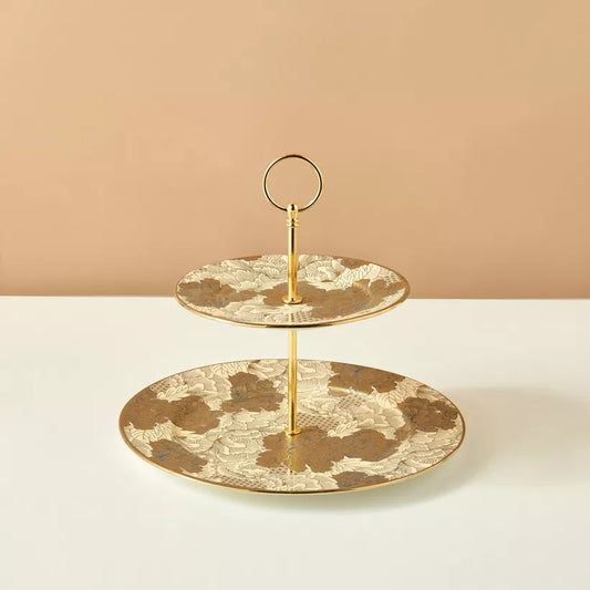 Luxurious Two-Tier Floral Gold and Bronze Dessert Stand