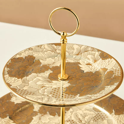 Luxurious Two-Tier Floral Gold and Bronze Dessert Stand