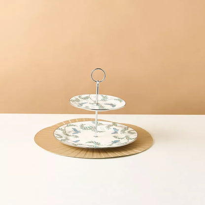 Charming Two-Tier Ceramic Dessert Stand with Butterfly & Foliage Design