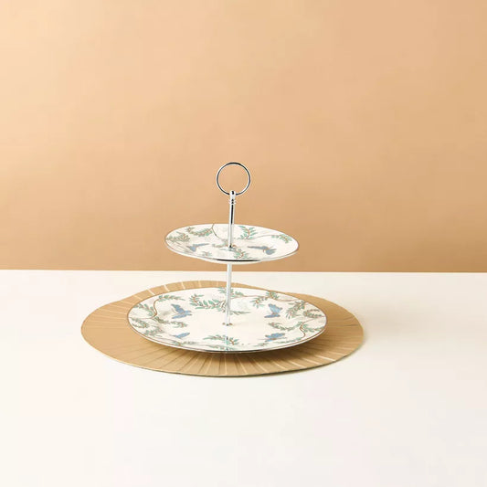 Charming Two-Tier Ceramic Dessert Stand with Butterfly & Foliage Design