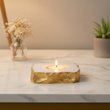 Luxurious Marble & Gold Leaf Tealight Holder