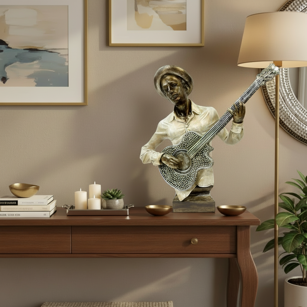 Soulful Strings: Vintage-Style Musician with Guitar Bust