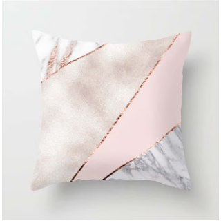 Rose Quartz Glam: Geometric Marble, Pink & Rose Gold Cushion Cover