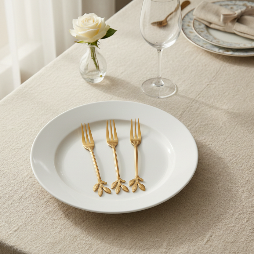 Botanical Bites: Gold-Toned Leaf Design Dessert/Fruit Forks (Set of 10)