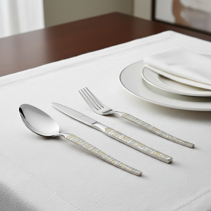 Modern Mosaic: 24-Piece Stainless Steel Cutlery Set with Laser Engraving For Kitchen