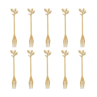 Botanical Bites: Gold-Toned Leaf Design Dessert/Fruit Forks (Set of 10)