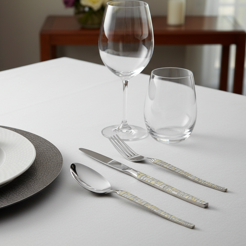 Modern Mosaic: 24-Piece Stainless Steel Cutlery Set with Laser Engraving For Kitchen
