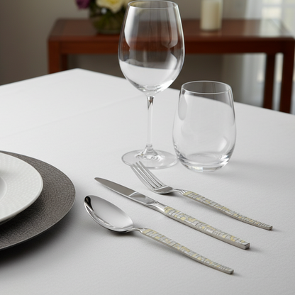 Modern Mosaic: 24-Piece Stainless Steel Cutlery Set with Laser Engraving For Kitchen