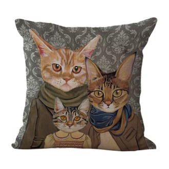 Feline Family Portrait: Whimsical Dressed Cat Cushion Cover