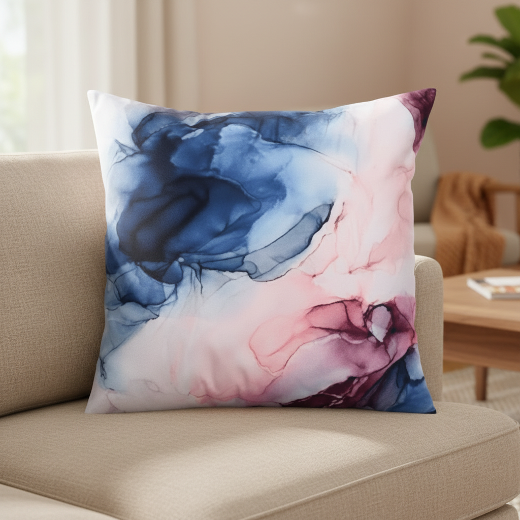 Fluid Artistry: Abstract Blue, Pink & Purple Cushion Cover