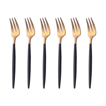6-Piece Stainless Steel Matt Polish Cake Fork Set Gold/Black