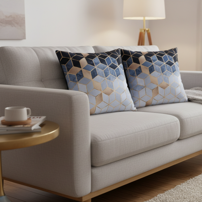 Opulent Cubism: Modern Geometric Gradient Cushion Cover