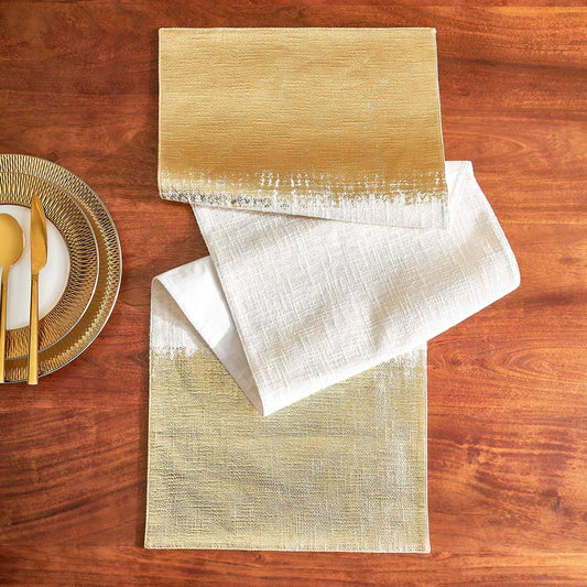 Luxe Gold & White Textured Table Runner – Elegant Metallic Stripe for Modern Tables