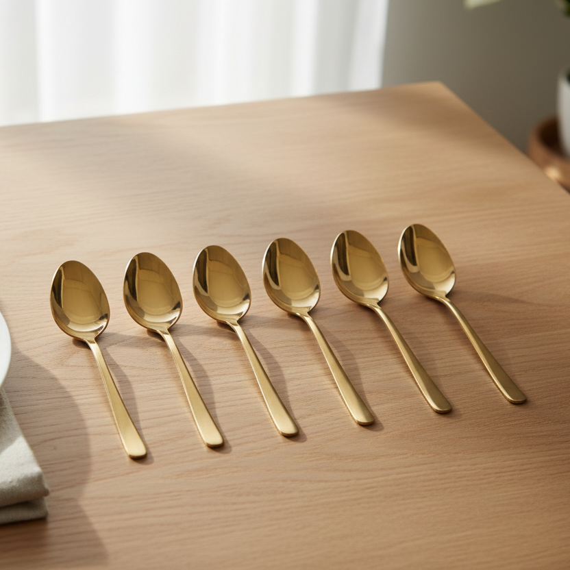 Elegance in Every Scoop: Luxurious 6-Piece Mirror Finish Golden Table Spoon Set