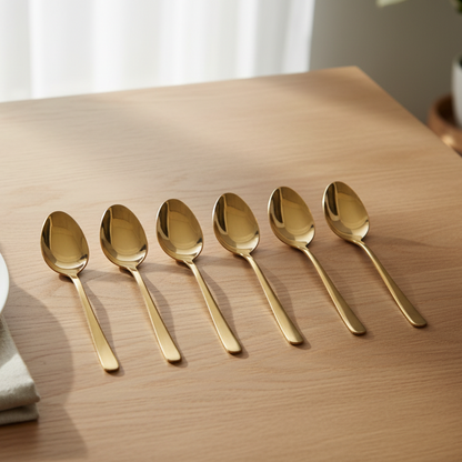 Elegance in Every Scoop: Luxurious 6-Piece Mirror Finish Golden Table Spoon Set