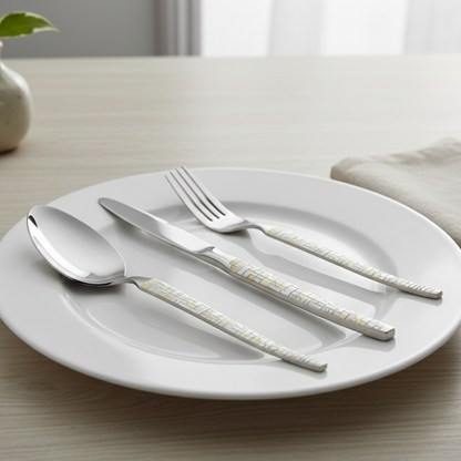 Modern Mosaic: 24-Piece Stainless Steel Cutlery Set with Laser Engraving For Kitchen