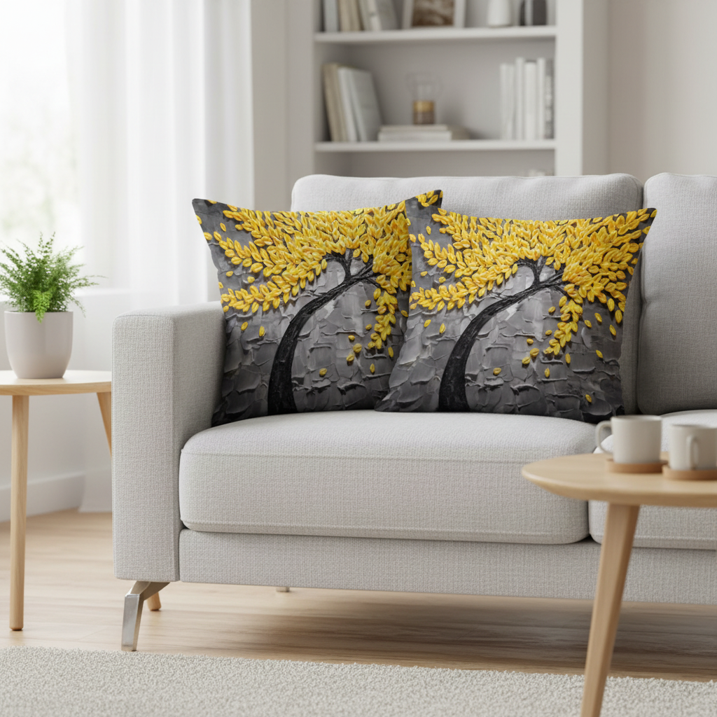 Decorative Tree Printed Throw Pillow Case Cushion Cover Grey/Yellow/Black