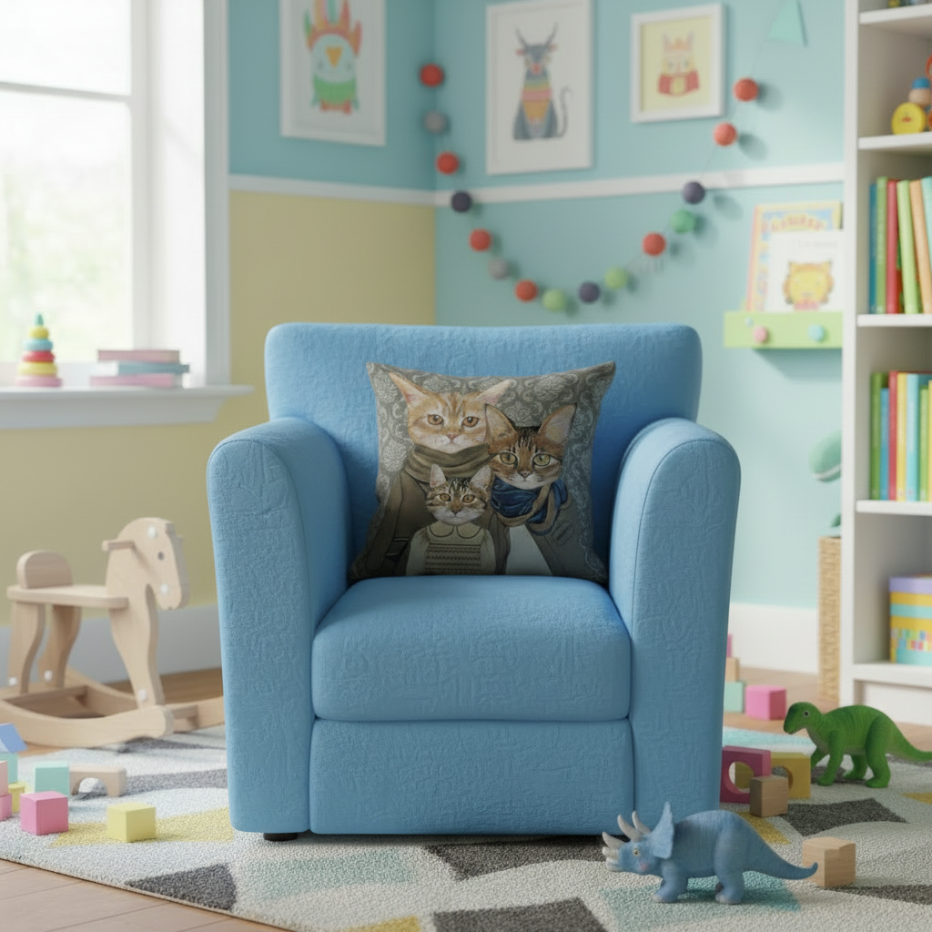 Feline Family Portrait: Whimsical Dressed Cat Cushion Cover