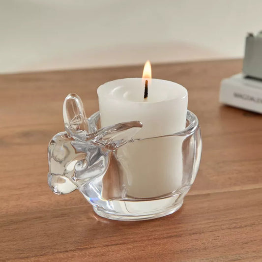 Playful Glow: Clear Glass Bunny Candle Holder