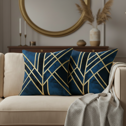 Urban Geometry: Modern Geometric Striped Digital Printed Throw Pillow Case Cushion Cover Blue/Gold/Black