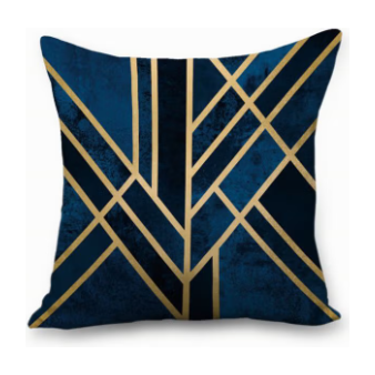 Urban Geometry: Modern Geometric Striped Digital Printed Throw Pillow Case Cushion Cover Blue/Gold/Black