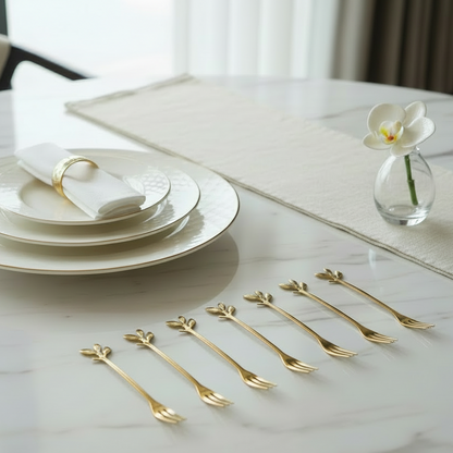 Botanical Bites: Gold-Toned Leaf Design Dessert/Fruit Forks (Set of 10)